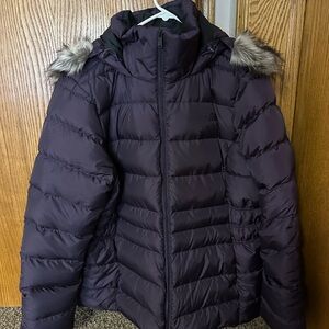 The North Face Women's Puffer Jacket - Deep Purple with Faux Fur